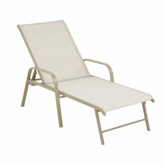 Outdoor Adjustable Sun Lounger Aluminum Frame Textilene Beige 200cm