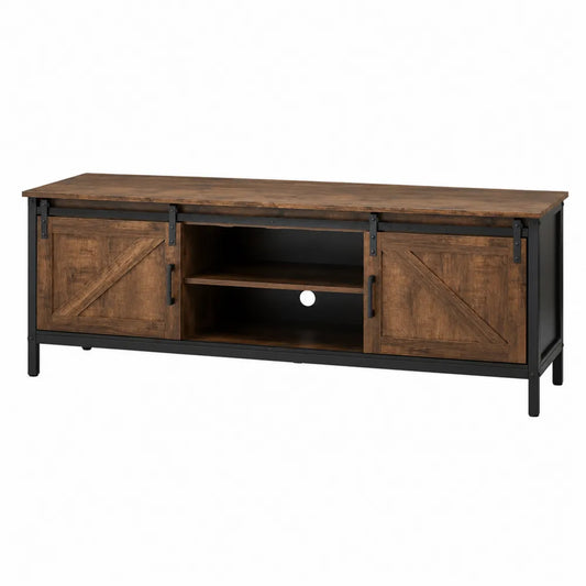 Wood TV Stand with Sliding Barn Doors 152cm Brown