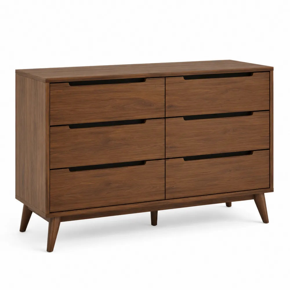 Wood 6-Drawer Dresser Walnut Veneer 75cm Height