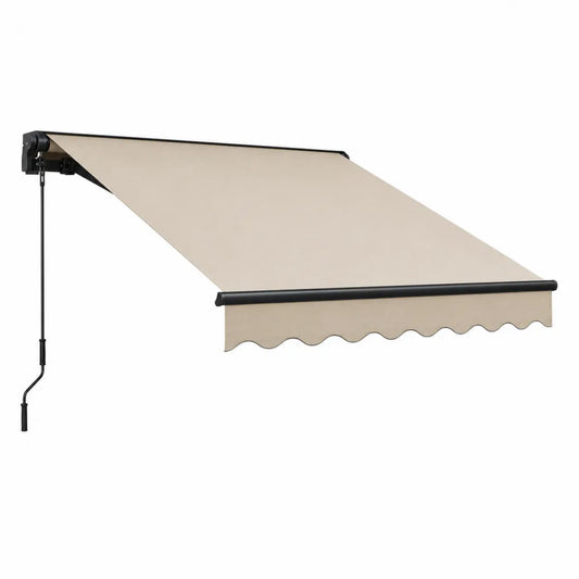 Beige Retractable Patio Awning Aluminum Frame Polyester Canopy 300x250cm