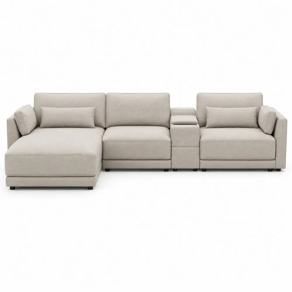 Linen Sectional Sofa with Chaise Beige 325x188x90cm
