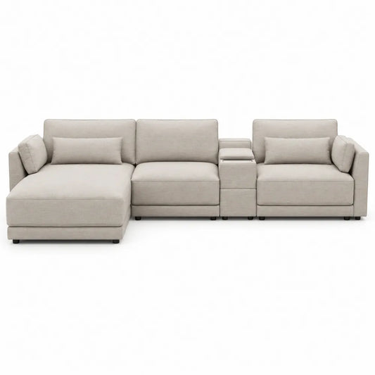 Linen Sectional Sofa with Chaise Beige 325x188x90cm