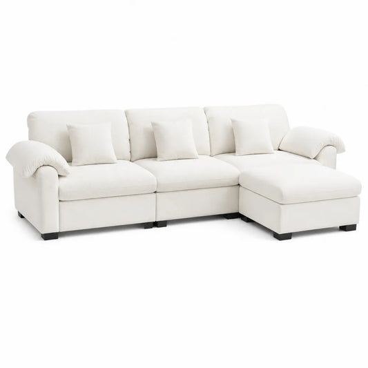 Beige Fabric Sectional Sofa Set with Chaise L-Shaped 3-Seater 230x150x85 cm