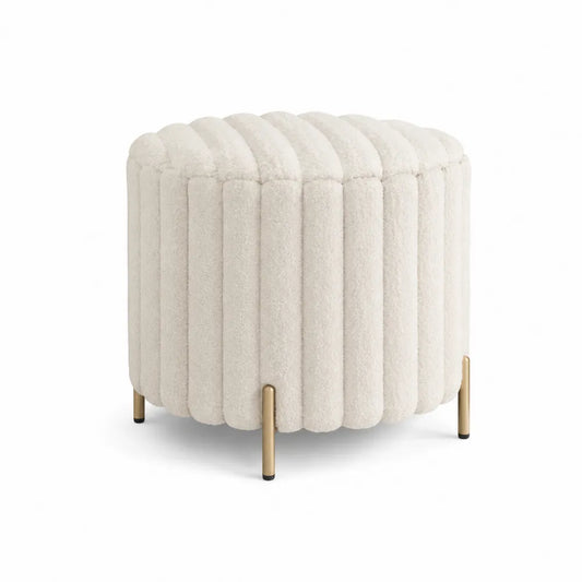 Round Fabric Ottoman Beige with Metal Legs 42cm Height